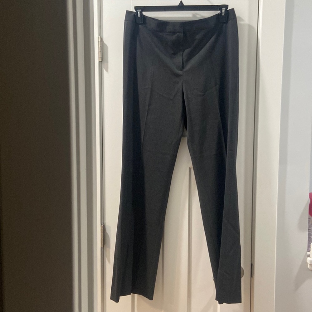 Lafayette 148 New York Virgin Wool Blend Straight Leg Pants Smoke Gray Size 12